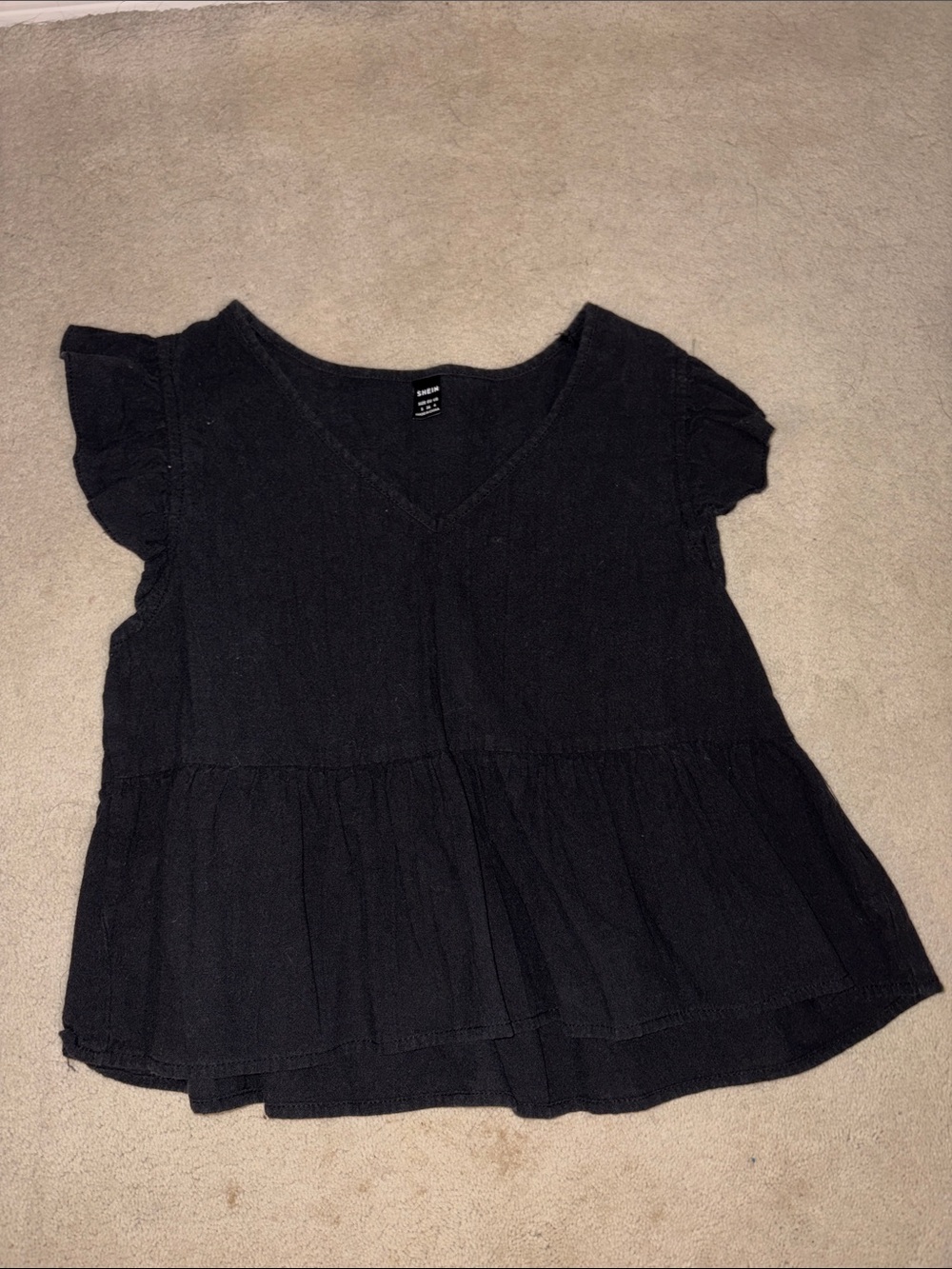 Black Ruffled Peplum V-Neck Top